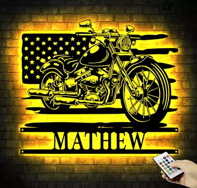 Custom Us Motorcycle Sportster Metal Wall Art With Led Light Personalized Biker • $135.99