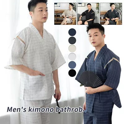 Mens Japanese Kimono Samurai Costume Set Yukata Bathrobe Breathable Pajamas NEW • £29