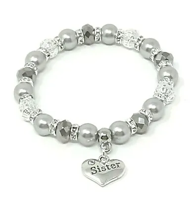 Personalised Silver Crystal Mum Niece Sister Charm Bracelet Birthday Christmas  • £4.45