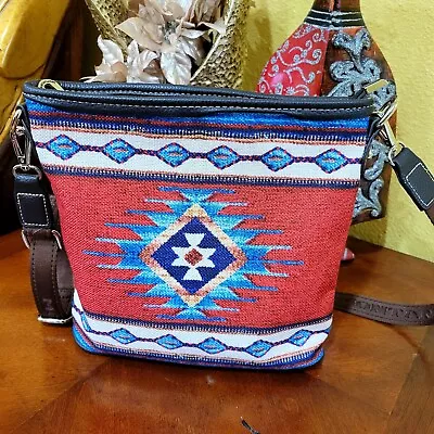 Montana West Purse Aztec Canvas Shoulder Bag  Boho Western  Crossbody  Red & Blu • $39.99