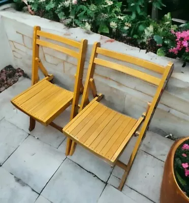 Vintage Mid Century Modern Nevco Beechwood Folding Chairs Made In Yugoslavia  • $83.99