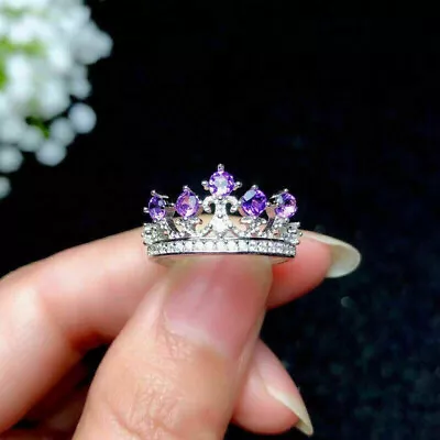 $159.99 • Buy 1Ct Cut Amethyst & Diamond Crown Lab Created Ring 14k White Gold Plated