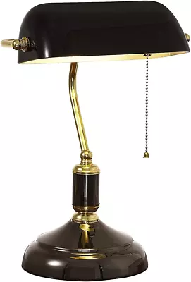 Rustic Bankers Lamp Glass Shade Vintage Office Table Light Desk Office Library D • $119.25