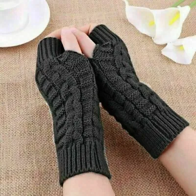 £3.02 • Buy 1 Pair Fingerless Arm Warm Winter Knitted Gloves Hand Long Warmer Mittens Unisex