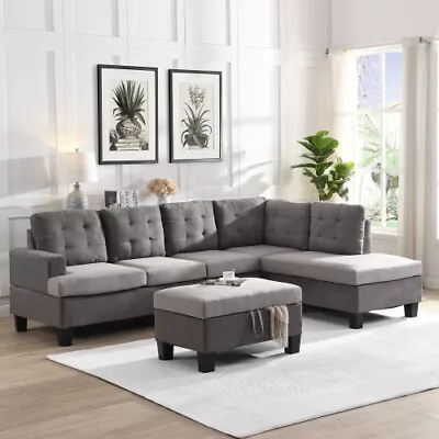 Modern L-Shaped Sectional Sofa With Chaise Lounge And Storage Ottoman Couch Set • $799.99