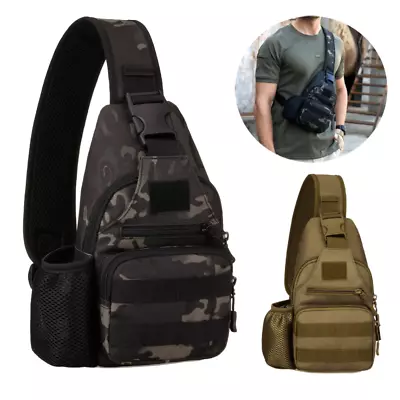 Tactical Mens Chest Sling Bag Molle Military Shoulder Backpack Crossbody Daypack • £11.98