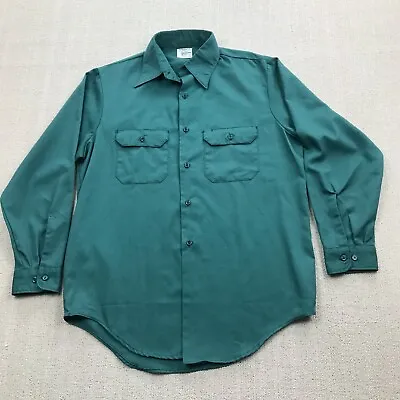 VINTAGE JCPenney Big Mac Shirt Mens 16 - 16.5 Green Work Wear Garage Long Sleeve • $34