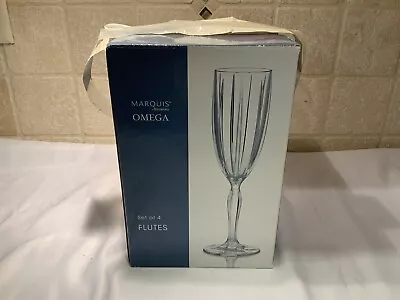 Waterford Marquis Omega Champagne Flutes Lead Crystal Glass Set Of 4 Etch Marked • $53