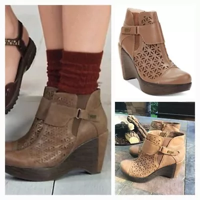 J 41 Amber Wedge Woman's Ankle Boot Zip Up Brown Vegan/textile Upper Sz 10 • $24.99