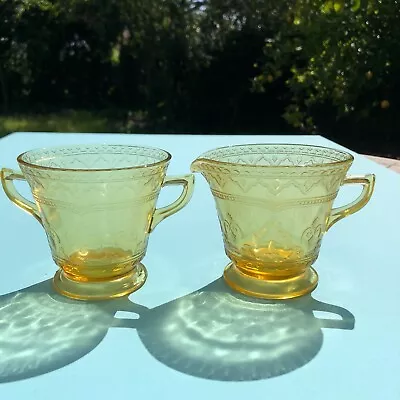 Cream And Sugar Vintage Patrician Spoke Amber Federal Glass 1933-1937 • $15