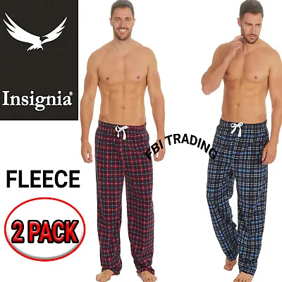  Mens Pyjamas Pants Bottoms CHECK  FLEECE Fabric Lounge Trousers Warm 2 PACK  • £12.95