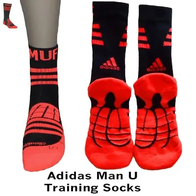 Man Utd Training Socks Adidas Size 34-36 Kids UK 2-3.5 AC5632 Orange/Black • £9.99