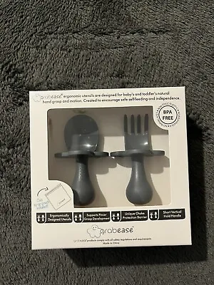 Grabease | First Cutlery For Baby | Fork & Spoon Set | Cutlery Set | Charcoal • £3