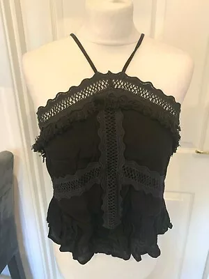£6.99 • Buy Topshop Black Crochet Insert Top Back Zip Adjustable (Size 8 Or 12)