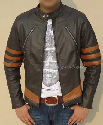 XMEN 1 Wolverine Brown Biker Leather Jacket All Sizes Halloween Logan Costume • $109.99