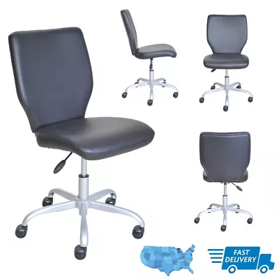 Armless Office Chair Computer Task Desk Chair Mid Back Swivel Seat Faux Leather • $64.12