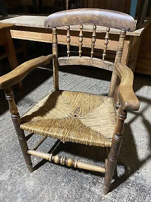 £130 • Buy Antique French Fruitwood Rush Seated Carver Armchair, C 1860