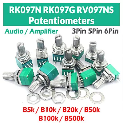 RK097N RK097G RV097NS Potentiometers 5K To 500K Audio Potentiometer Mono Stereo • £2.10