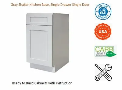 $209 • Buy Gray Shaker Kitchen Base Cabinet, Single Drawer & Single Door