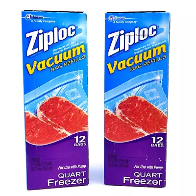 $60 • Buy 2 Packs Ziplock Vacuum Bag Refills Freezer Quart Size 12 Bags Use With Pump