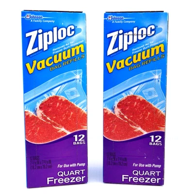 $60 • Buy 2 Packs Ziplock Vacuum Bag Refills Freezer Quart Size 12 Bags Use With Pump