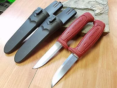 2 Pc Lot Mora Morakniv Basic 511 8  Carbon Steel Red Camp Survival Knife 1502 • $21.84