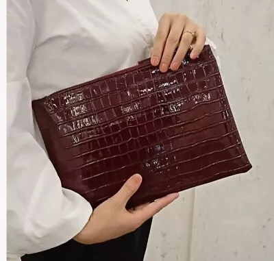 Women Envelope Clutch Purse Bag Fashion Crocodile Embossed PU Leather Oversized  • $19.99