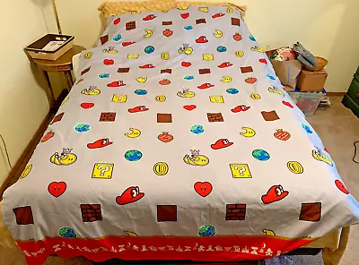 NINTENDO SUPER MARIO ODYSSEY 2018 Twin Flat Bed Sheet Gray W/ Characters • $13.99