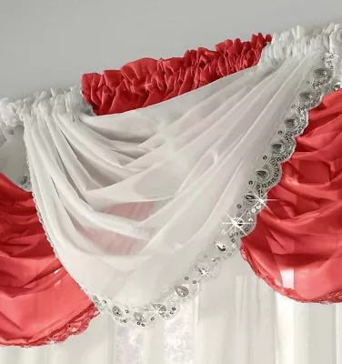 £6.95 • Buy Deep Cream Crystal Silver Sequin Sparkles Jewelled Gems Voile Net Curtain Swag