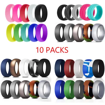 10 Packs Flexible Silicone Wedding Ring Set Men Women Sport Rubber Bands 4-11# • $10.99