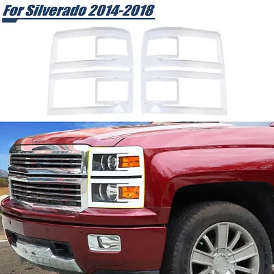 White Headlight Trim Bezel For Chevy Silverado 1500 2014-2015 Extended/Crew Cab • $55.99