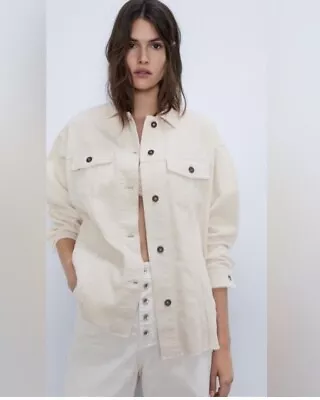 Zara Ivory Corduroy Oversized Ribbed Shacket / Jacket Size Medium  • $44