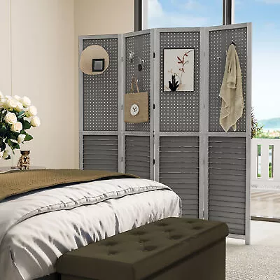 4 Panel Room Divider Folding Privacy Screens With Pegboard Display Freestanding • $79.33