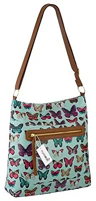 Womens Oil Cloth Butterfly Print Cross Body Messenger Shoulder Handbag Purse Bag • £9.95