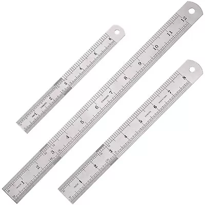 Ruler Set 6 8 12 Inch Metal Ruler With Inch Metric 3 Pcs Stainless Steel NEW • $8.89