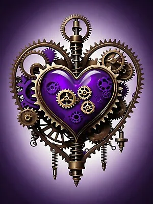 Royal Purple Steampunk Heart With Gears & Cogs Art Poster 8.5x11 • $7