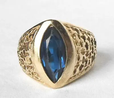 Vintage 14k Mens Royal Blue Spinel Ring Deeply Hammered Mount 10.8 Gr Sz 8.75 • $675