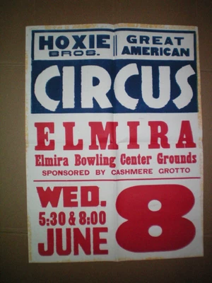 $20 • Buy Vintage Hoxie Bros/Great American Circus Poster-June 8-Elmira, NY