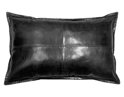 Genuine Leather Pillow Cover Throw Lumber Cushion Case Living Home Décor Black • $41.99