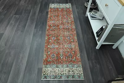 2x6.6 Ft VINTAGE TURKISH RUNNER Orange Floral Runner Small Runner  2x7 Rug • $245