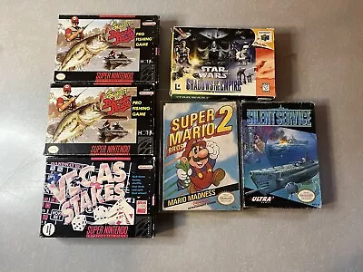 Box Lot Of 6 NES SNES Nintendo 64 N64 Super Mario Star Wars Super Black Bass • $31