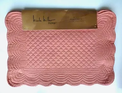 NICOLE MILLER Set Of 4 Coral Pink Quilted PLACEMATS Rectangle Scalloped 13 X19  • $32.90