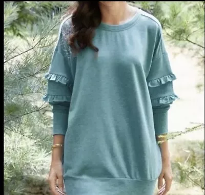 Matilda Jane Wonderment Ruffle Sleeve Sweatshirt Tunic Teal Glitter Medium • $18