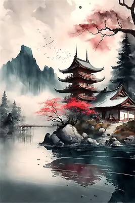 Japanese Landscape Canvas Picture Print Wall Art • £17.95