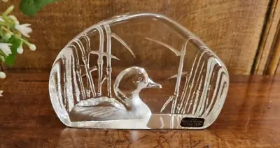 EXC. Kosta Crystal SIGNED MATS JONASSON DUCK Lead Crystal PAPERWEIGHT/SCULPTURE • £16.95