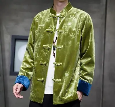 Men's Fashion Chinese Style Stand Collar Long Sleeve Loose Casual Velvet Coats • $56.31