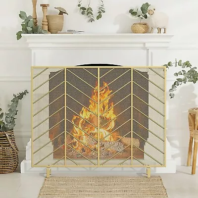 38.5X 31.5 Inch Fireplace Screen Decorative Design Wrought Iron Spark Guard NEW • $32.26