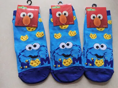 3 Pairs Sesame Street Cookie Monster  Ankle High Socks Women Size 9-11 • $10.99