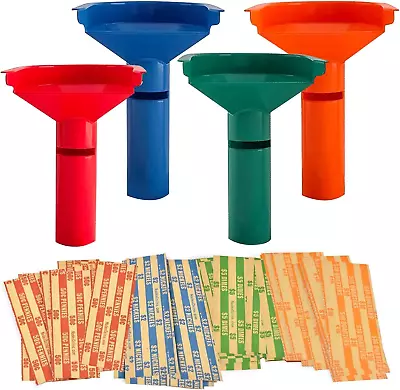 252 Coin Wrappers With Coin Sorter Tubes  Funnel Shaped Color-Coded Coin Counter • $17.57