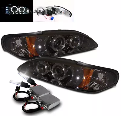 1994-1998 Ford Mustang Twin Halo Drl Led Projector Headlights Smoke W/50w 6k Hid • $199.95